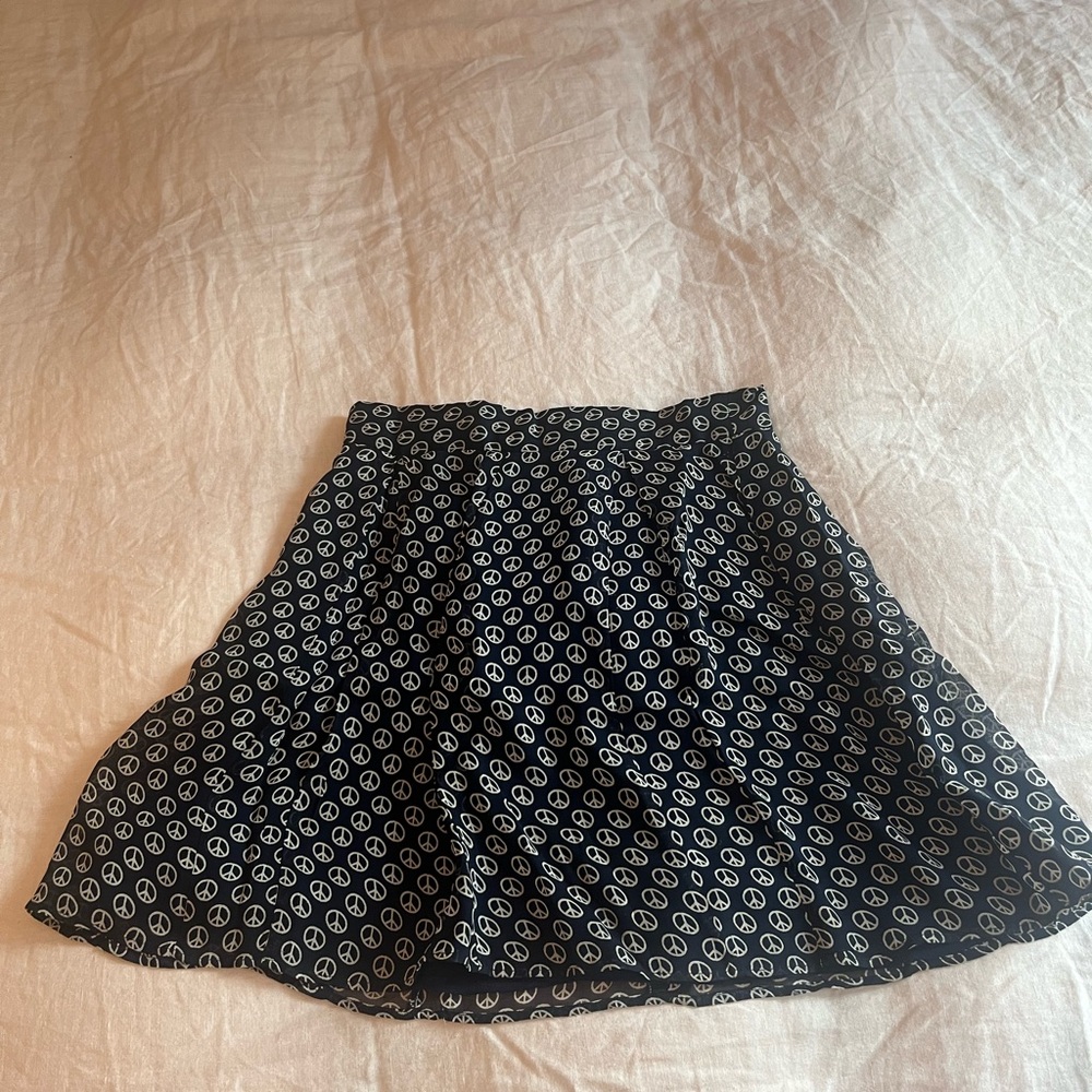 Reformation Navy Blue and White Skater Skirt - peace sign pattern